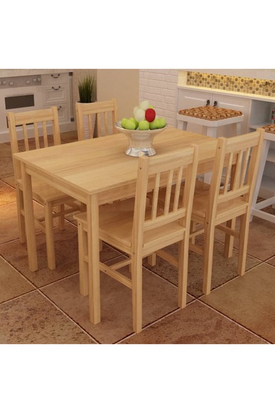 vidaxl Dining Set 5 Pieces Pine Wood Natural