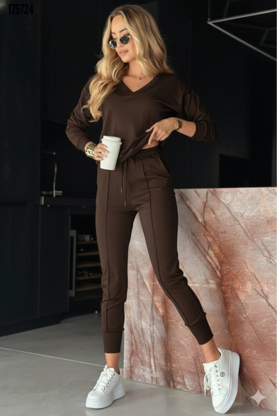 Viyamo New Season Women's Viscose Two Thread Blouse and Pants Set Long Sleeve Model