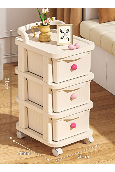 Generic Three-tier Trolley Storage Rack with Drawer, Multi-functional Plastic Shelving Storage Cart
