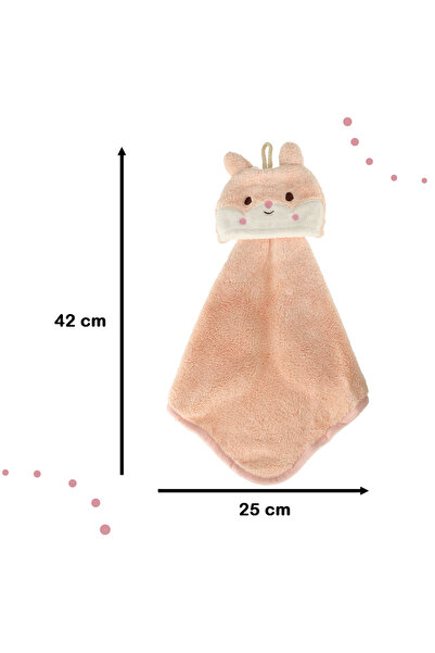 zola Hand towel for children, cheerful pattern, hangers, polyester and nylon, salmon pink bunny, 42x25 cm