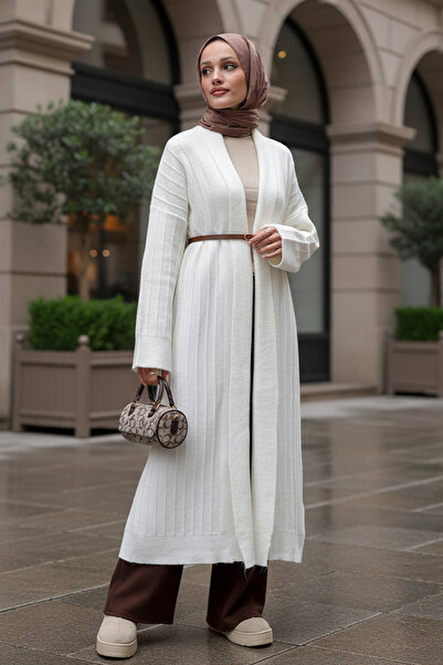 Salih Çelebi Long Knitwear Cardigan 1515 - White