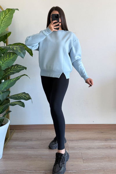 CİDDE Дамска трислойна блуза с обло деколте и подплата от шерпа