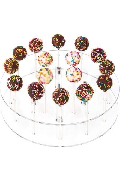 Slasa 1 Layer Round Cake Pop Stand 16 Hole Lollipop Holder (25x5 cm) Clear