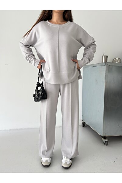 LAMİFUSTORE Modal Fabric Side Slit Sweater Pants Set