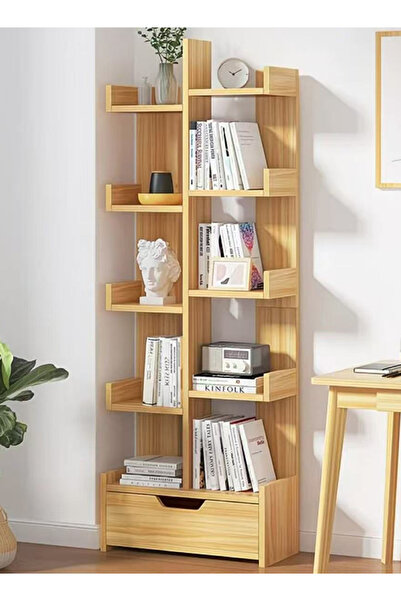 Generic 10-Tier Wooden Bookcase with Drawer, High-Capacity Freestanding Bookshelf Organizer