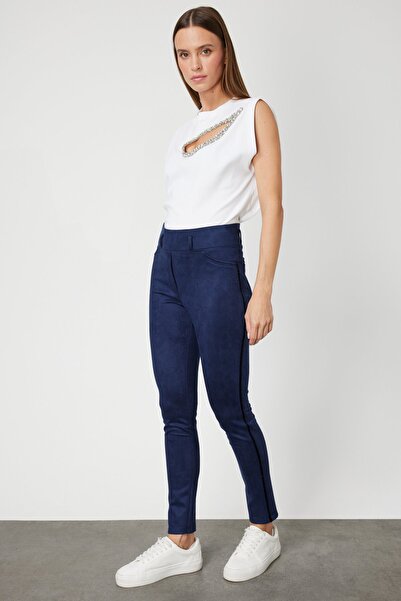 Mi Pret a Porter Mi Kenarı Sim İşlemeli Süet Pantolon