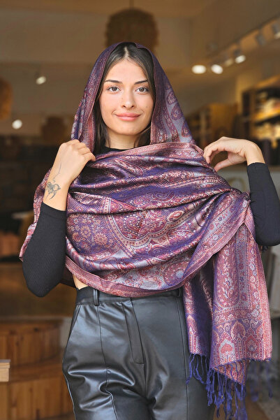 İpek Mor Jakarlı Baş Örtüsü Şal