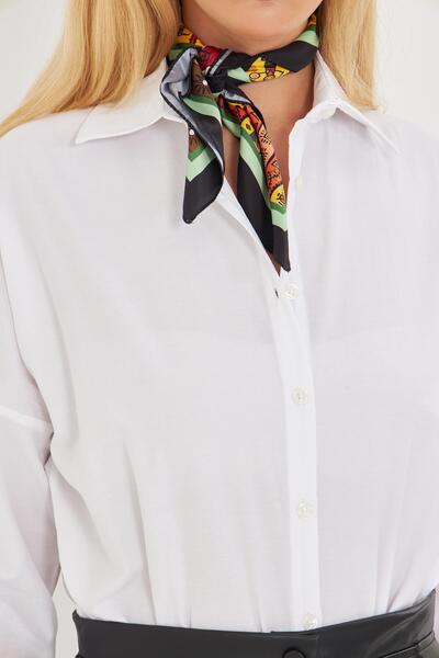 Kutaf Women's White Oversized Long Sleeve Poplin Shirt