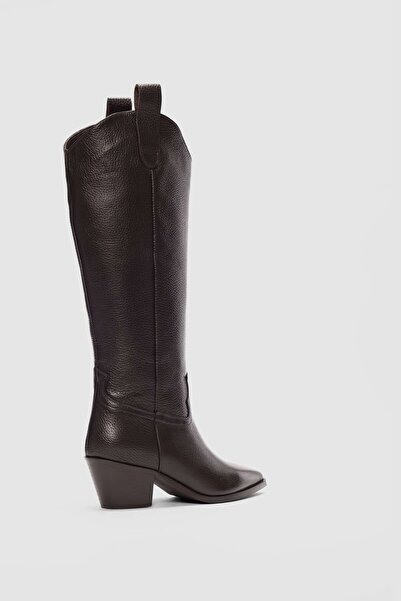 selin shoes Orbit Pointed Toe Detailed Genuine Leather Women's Boots-Brown