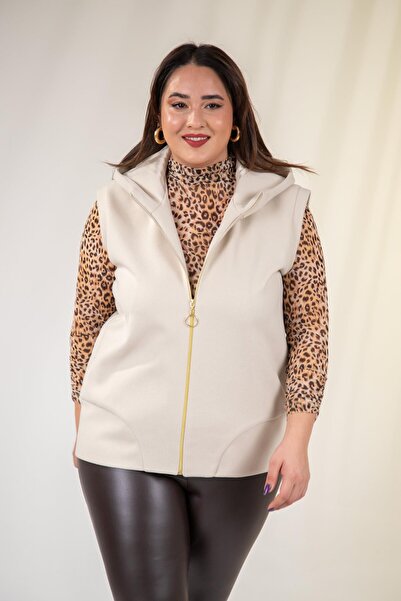 Roxxlen 122153 Γυναικείο γιλέκο μεγάλου μεγέθους μπεζ