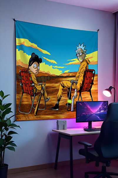Halura Rick and Morty Temalı Duvar Örtüsü– Kaliteli Kumaş, Gamer Oyuncu Oda Dekoru Tapestry Duvar Halısı