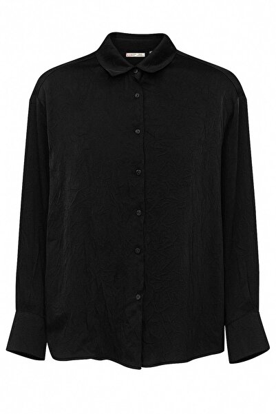 Mixray 4624 women's satin crinkle shirt black
