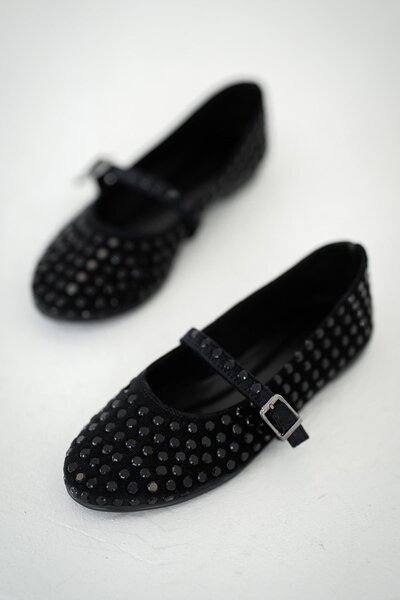 Parponi Belgrade Women's Suede Stone Ballerinas Black Black