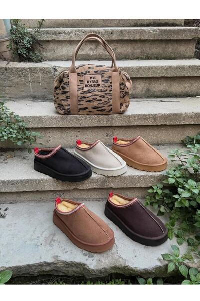 DİVA Krem Süet Yünlü Kadın Günlük Terlik