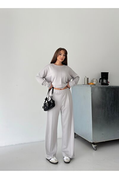 LAMİFUSTORE Modal Fabric Side Slit Sweater Pants Set