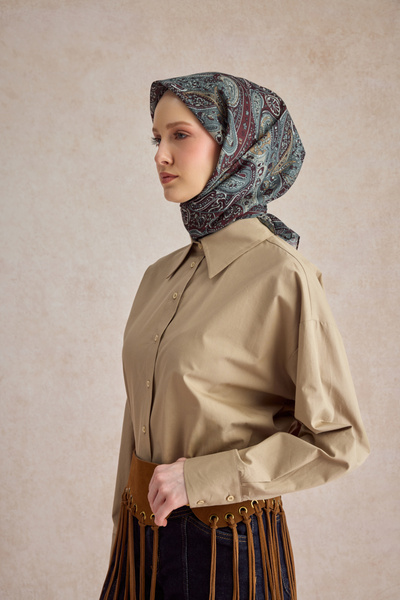 Qef Cotton Scarf Garden Burgundy