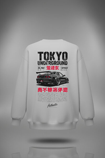 Tokyo Underground GT-R R34 Baskılı Siyah/Beyaz Sweatshirt|Japon Araba Kültürü Streetwear Sweatshirt