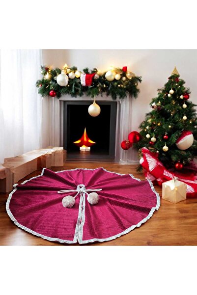 MODA NUR Christmas Tree Underlay, Pine Tree Foot Carpet Cover, Burgundy Color, Shiny Velvet, 65 cm