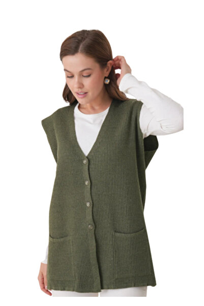 Elçelya Moda Women's Mother Plus Size Corded Fabric Wool Knitwear Vest