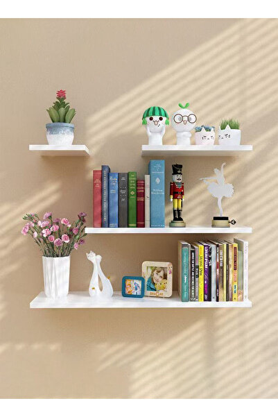 Generic Set of 4 White Floating Wall Shelves, Modern Wall Mounted Shelves