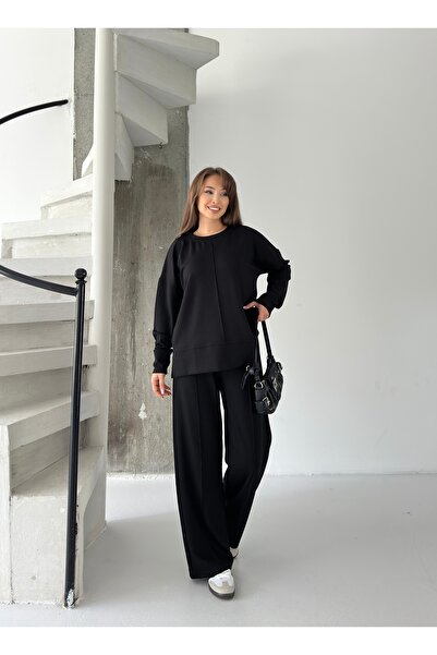 LAMİFUSTORE Modal Fabric Side Slit Sweater Pants Set