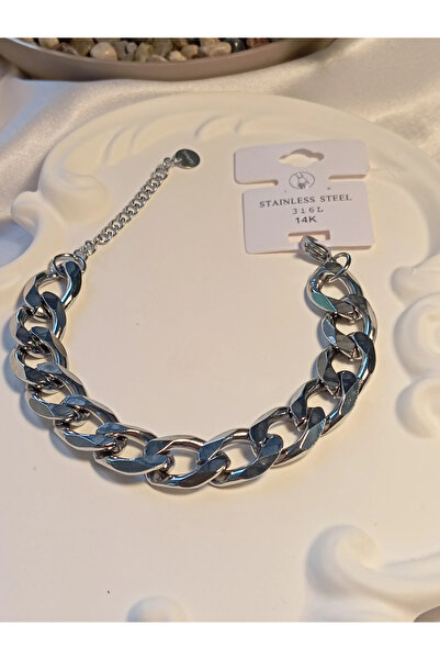 stainless steell Silver Color Steel Thick Chain Detailed Bracelet