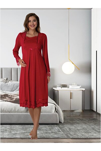 Lohusa Homewear Cămașă de noapte pentru femei, fucsia, cu mânecă lungă, cu da...