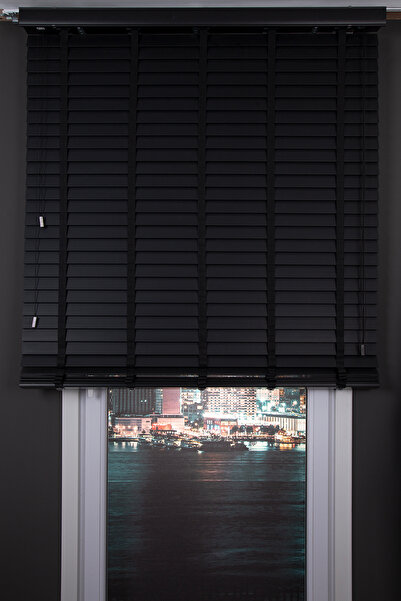 HAFS Ahşap Görünümlü 50 mm Jaluzi Perde – Siyah | PVC, Işık Ayarlı, Nemli Bez...