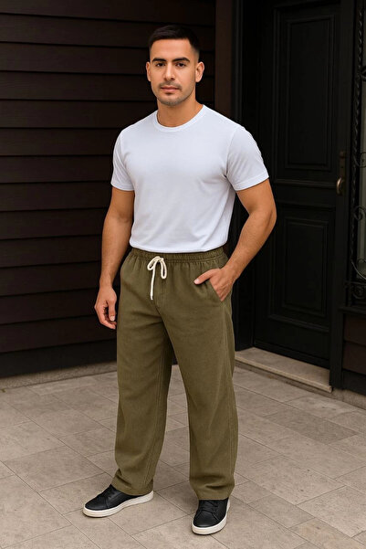 GökTR Men's Corded Fabric Velvet Pocket Buggy Trousers Oversized Comfortable ...