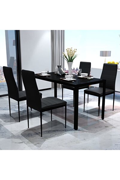 vidaxl Five Piece Dining Table Set Black