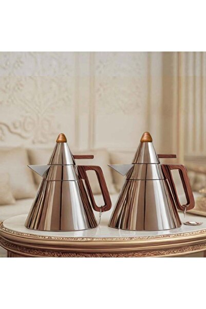 Generic طقم ترامس استيل كلاسيكي بلمسة خشبية فاخرة ــ بني فضي ــ 0.7 لتر