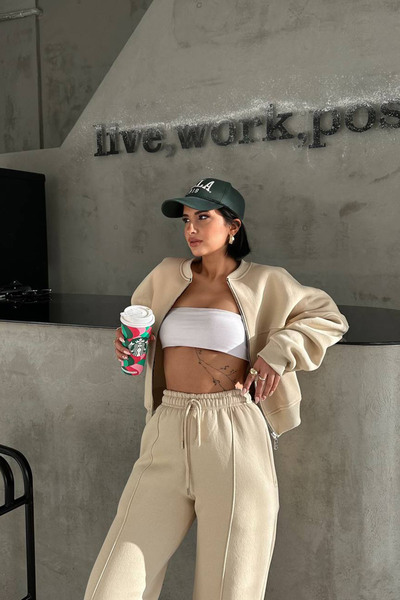 Neşeli Butik Γυναικείο σετ αθλητικής φόρμας premium με επένδυση fleece τσέπες NBHS001