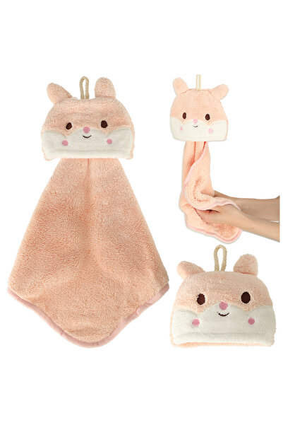 zola Hand towel for children, cheerful pattern, hangers, polyester and nylon, salmon pink bunny, 42x25 cm
