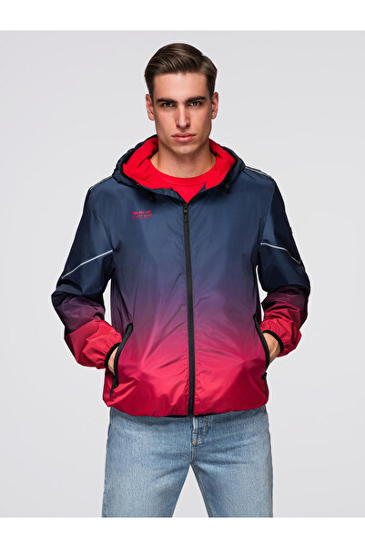 OMBRE Men's Sporty Jacket with Reflective Elements and Polar Lining - Navy-Red V3 C641