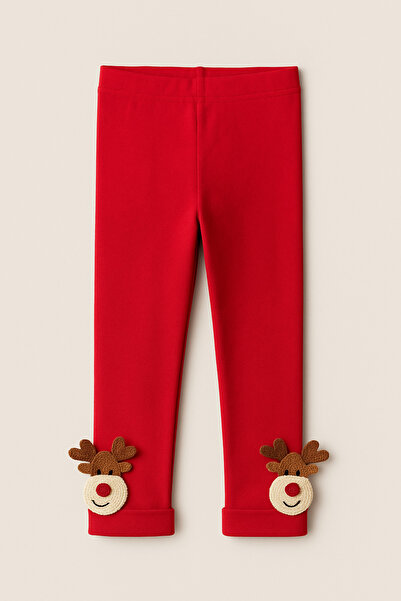 Katia&Bony Children's Cotton Leggings Pants with Deer Accessories Red