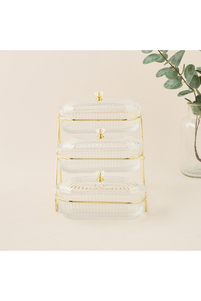 Lifestyle Glass 3-Piece Snack Bowl Set with Tiered Metal Stand