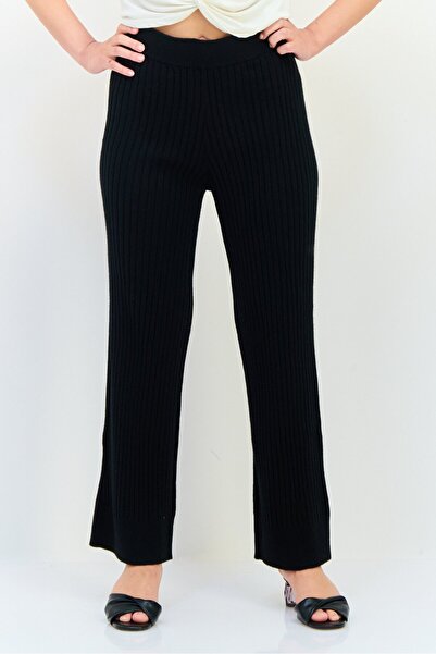 Maje Women Regular Fit Textured Wide Leg Pants, Black