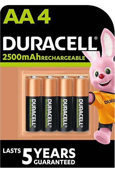 Duracell بطاريات AA قابلة لإعادة الشحن، عبوة من 4 قطع، سعة 2500 مللي أمبير/ساعة