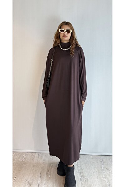 TF The Fancy For You Kadın Yarım Balıkçı Yaka Uzun Kol Oversize Midi Boy Elbise