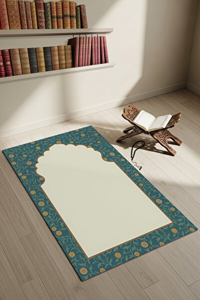 Etnik Dekor Blue Embroidered Patterned Prayer Rug