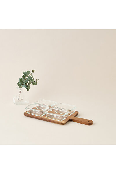 Lifestyle 4-Piece Glass Bowl Set with Wooden Tray