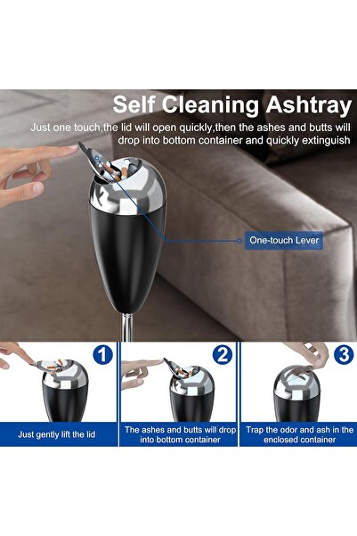 Generic Floor Standing Ash Tray with Lid, Adjustable Height 21.5-35 in, Stainless Steel Self-Cleaning Ashtra