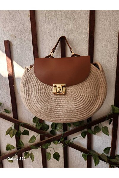 CK DESİNG Leather-Covered Oval Wicker Bag