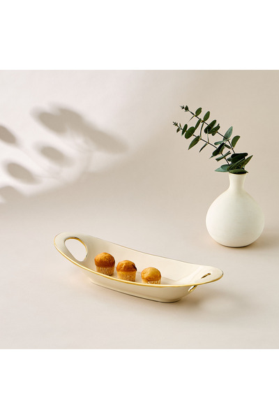 Lifestyle Evoque Porcelain Serving Platter with Handle - 40x15 cms