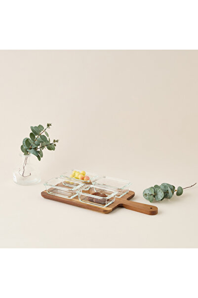 Lifestyle 4-Piece Glass Bowl Set with Wooden Tray