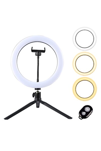 selling depot Lampa circulara Ring Light 26cm (10inch) LED USB, 3 moduri, 10 trepte, suport telefon, trepied