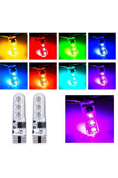 Ruan Set of 2 T10 LED Bulbs 12v RGB With Remote Control Car RU