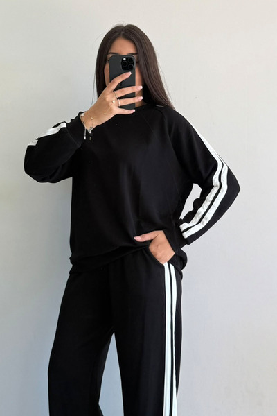 CİDDE Kadın Modal Kumaş Oversize Bol Paça Garnili Eşofman Takımı