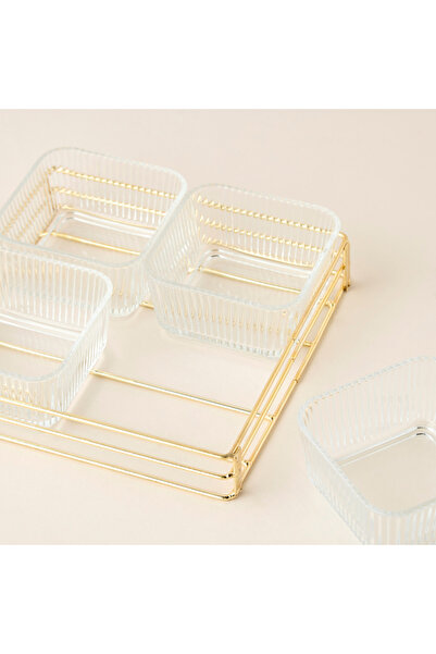 Lifestyle Shifaf Ribbed 4-Piece Glass Bowl Set with Stand