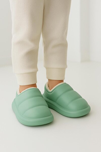 Arma House Peluş İçi Yünlü Kışlık Panduf Su Yeşili Çocuk Ev Terliği